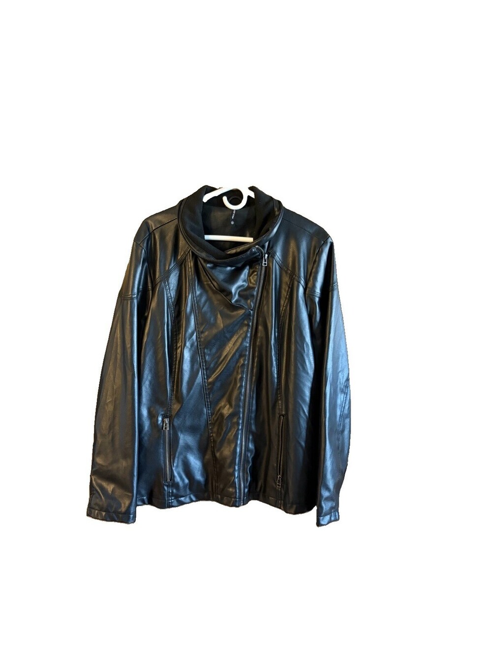 Outer Edge Women 2X Black Jacket Faux Leather Full Zip Zip Pockets Lined